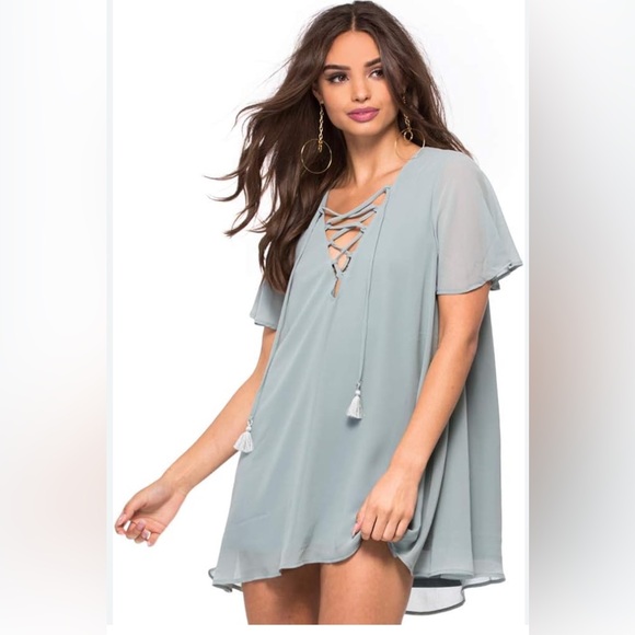 Show Me You MuMu Mini Dress Rancho Mini Lace Up Swing Womens Size XS Tunic NWT - Picture 1 of 5